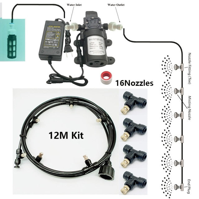 Water Mist Spray For Booth Sterilizing And Outdoor Nebulizer Pump Misting system Kit 6M  9M 12M 15M 18M Slip Lock T connectors