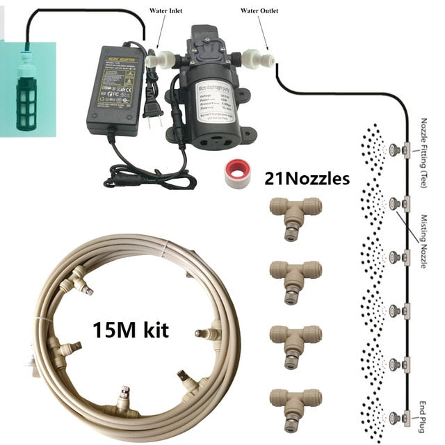 Water Mist Spray For Booth Sterilizing And Outdoor Nebulizer Pump Misting system Kit 6M  9M 12M 15M 18M Slip Lock T connectors