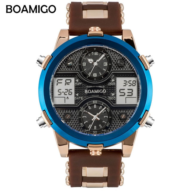 BOAMIGO Mens Watches Top Luxury Brand Men Sports Watches Men's Quartz LED Digital 3 Clock man Male Wrist Watch relogio masculino