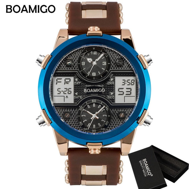 BOAMIGO Mens Watches Top Luxury Brand Men Sports Watches Men's Quartz LED Digital 3 Clock man Male Wrist Watch relogio masculino