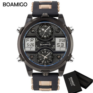 BOAMIGO Mens Watches Top Luxury Brand Men Sports Watches Men's Quartz LED Digital 3 Clock man Male Wrist Watch relogio masculino