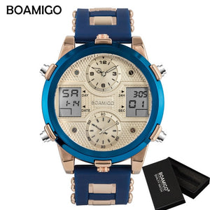 BOAMIGO Mens Watches Top Luxury Brand Men Sports Watches Men's Quartz LED Digital 3 Clock man Male Wrist Watch relogio masculino