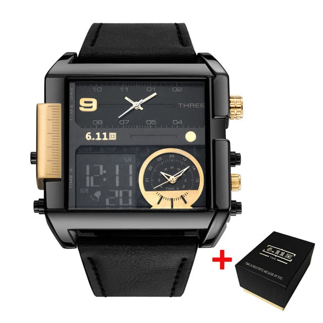 6.11 Square Watches Men LED Waterproof Multiple Time Zone Mens Watches Luxury Brand Relogio Masculino Montre Homme Sport Watch